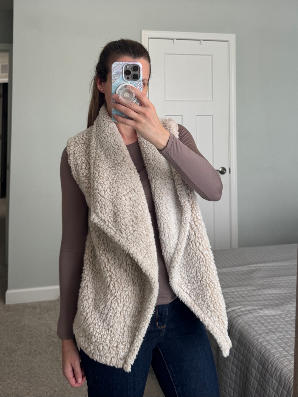 Eddie Bauer Cream Sherpa Open-Front Vest